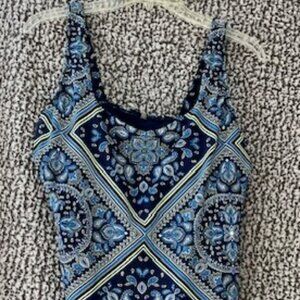 LANDS' END Blue Paisley Patterned Swimsuit Tankini Top